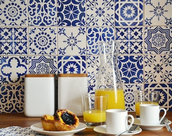 Realizza il tuo arredamento da parete, fai da te, piastrelle portoghesi, dipinto a mano, arredamento da parete, alzatina della cucina, blu cobalto