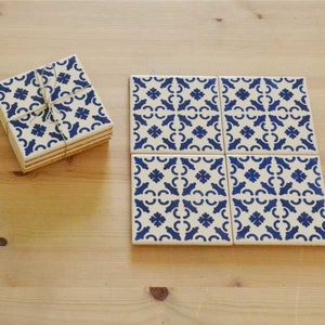 Set of 4 Ceramic Tiles, Coasters, portuguese tiles, Hand painted, Blue Tiles, Pack 6