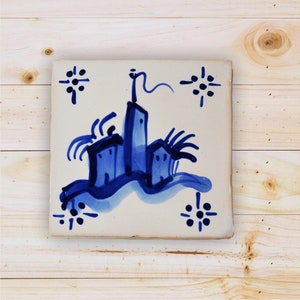 Azulejo portugués, pintado a mano, azulejo decorativo, azulejo réplica del siglo 18, azulejos azules, Castel
