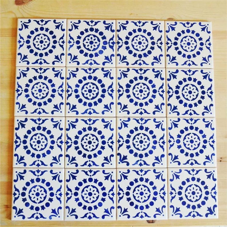Portuguese Tiles, handpainted, wall decor, kitchen backsplash, Cobalt Blue image 1