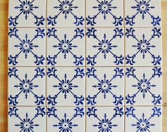 Carrelage portugais, peint à la main, décor mural, dosseret de cuisine, bleu cobalt