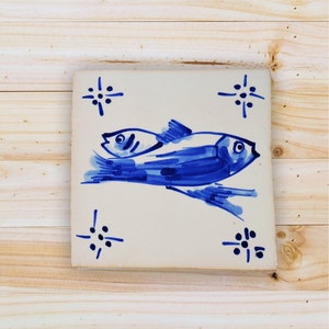 Azulejo portugués, pintado a mano, azulejo decorativo, réplica de azulejo del siglo XVIII, azulejos azules, peces