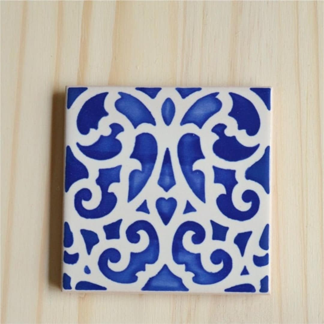 Azulejo, Portuguese tiles, hand painted, ceramic coaster, 3 color