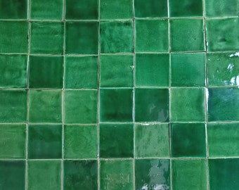 Portugal azulejo , Handmade tile, mixed green color, Glazed tile, 11x 11 cm - Pack 25 tiles