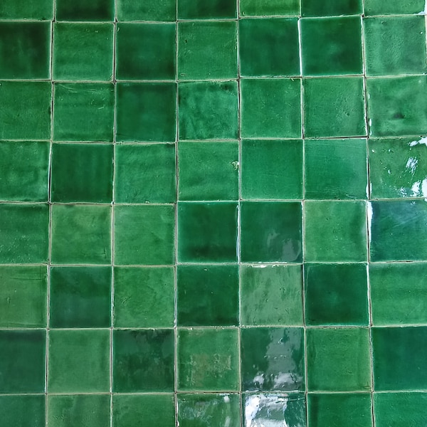 Portugal azulejo , Handmade tile, mixed green color, Glazed tile, 11x 11 cm - Pack 25 tiles