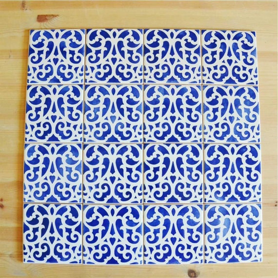 Azulejo, Portuguese Tiles, handpainted, wall decor, kitchen backsplash, Cobalt Blue