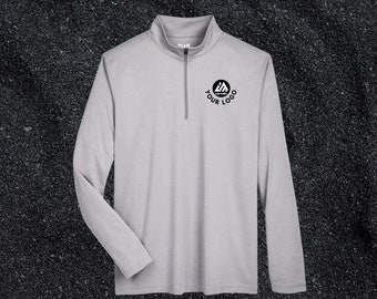 MENS Lightweight Heather Quarter-Zip Performance Dri-Fit Full Color Custom Printed Quarter Zip Heat Seal Text Logo Windbreaker, Monogram Zip