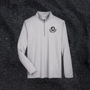 MENS Lightweight Heather Quarter-Zip Performance Dri-Fit Full Color Custom Printed Quarter Zip Heat Seal Text Logo Windbreaker, Monogram Zip