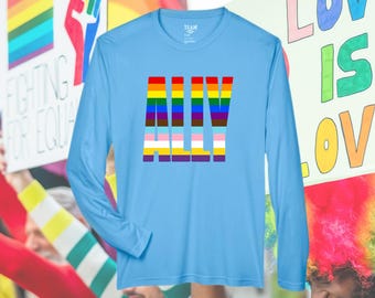 Ally Pride Long Sleeve Shirt | Rainbow ALLY Graphic Tee | LGBTQ+ Support Shirt | Inclusive Equality Apparel