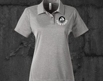 Custom Logo Women’s Polo Shirt Heather | Left Chest Print | Business Work Uniform Shirt | Performance Moisture Wicking Polo