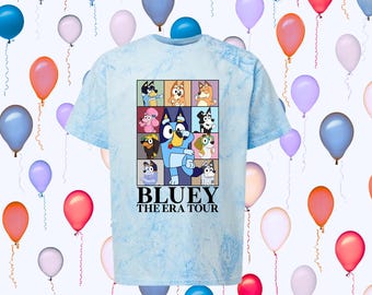 Blue Pup Era Tour Shirt • Cartoon Family Characters Tee • Kids Birthday Shirt • Tie Dye Style Youth Top • Cute Party Shirt for Toddlers