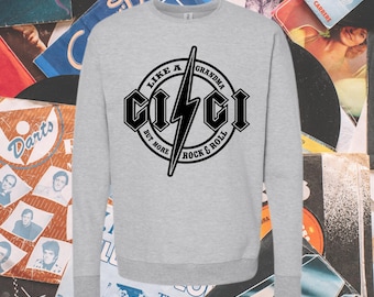 Gigi Rock & Roll Grandma Sweatshirt • Cool Gigi Crewneck • Retro Rock Grandma Shirt • Gift for Trendy Grandma • Custom Gigi Shirt