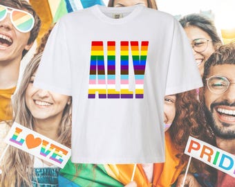 Ally Pride Long T-Shirt | Rainbow ALLY Graphic Tee | LGBTQ+ Support Shirt | Inclusive Equality Apparel