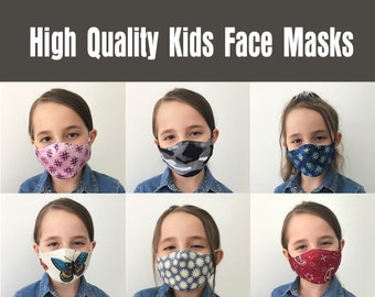 Kids Face Masks, Kids Mask, High Quality 3 Layer, Child and Youth Face Masks, Washable/Reusable, Cotton, Polypropylene, Filter Pocket, USA