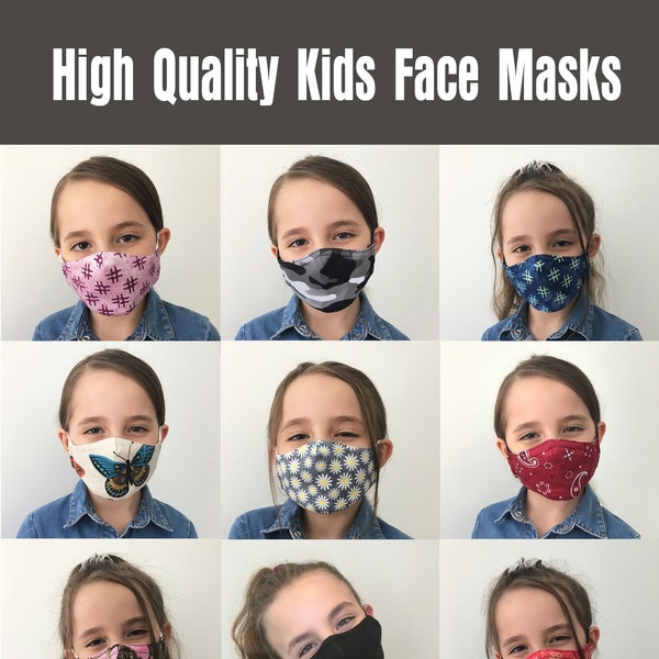 Kids Face Masks, Kids Mask, High Quality 3 Layer, Child and Youth Face Masks, Washable/Reusable, Cotton, Polypropylene, Filter Pocket, USA