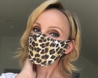 Leopard Print Face Mask | Filter Pocket | Triple Layer | Polypropylene | Cotton Canvas | Washable