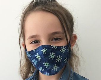 Blue Hashtags Face Mask For Kids - Blue Face Mask Child - Handmade - Filter Pocket