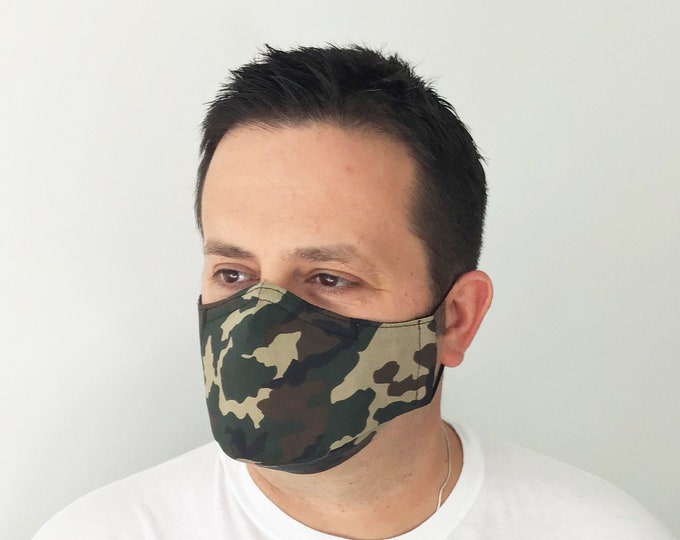 Camo Face Mask For Men - Green Camo - US Army Woodland Camouflage - Handmade - Filter Pocket