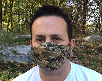 Camo Face Mask For Men - Mini Camo - Green, Brown, Black Camouflage - Handmade - Filter Pocket