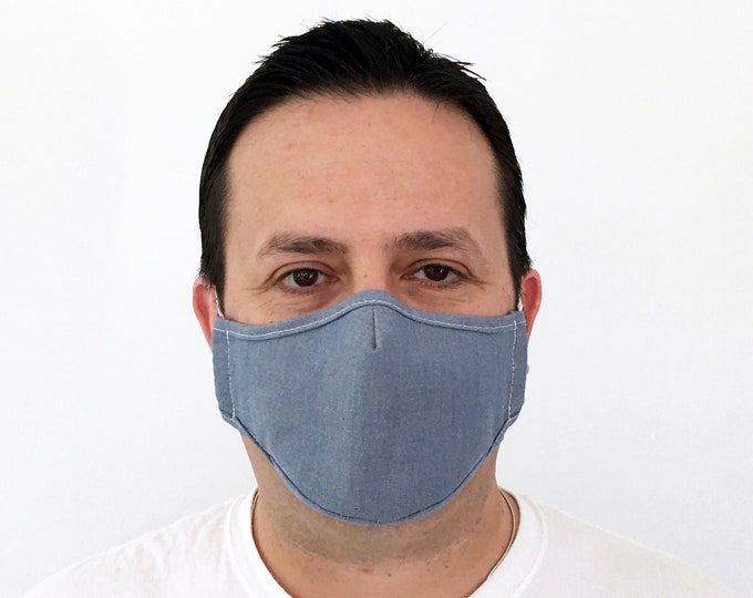 Chambray Denim Face Mask For Men - Filter Pocket - Washable - Premium Handmade Face Mask