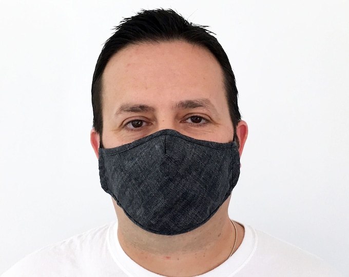 Textured Black Face Mask For Men - Filter Pocket - Washable - Premium Handmade Face Mask