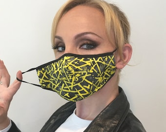 Premium Face Mask For Women Yellow/Black | Filter Pocket | Triple Layer | Polypropylene/Cotton | Washable