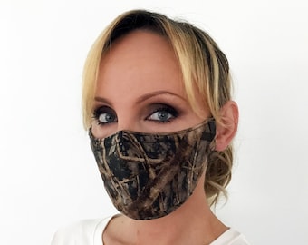 Camo Face Mask For Women - True Timber Conceal Brown - Handmade - Filter Pocket