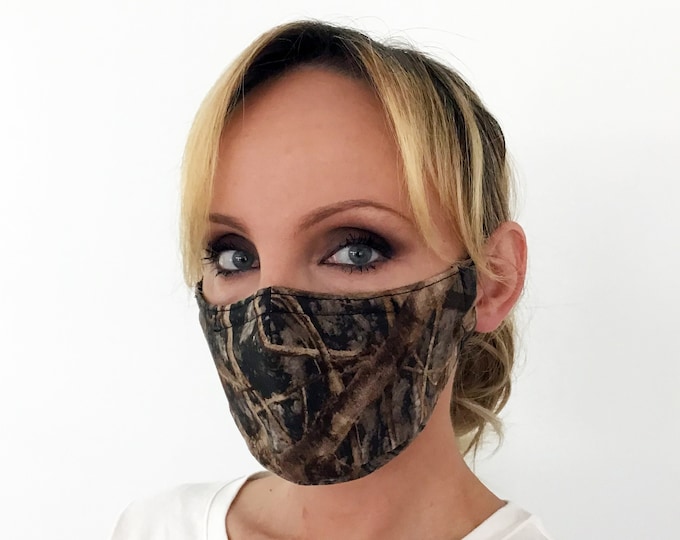 Camo Face Mask For Women - True Timber Conceal Brown - Handmade - Filter Pocket