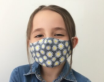 Daisy Face Mask For Kids - Daisy Flower Face Mask - Children - Handmade - Filter Pocket