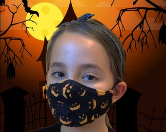 Halloween Face Mask, Halloween Child Mask, 3 Layer Washable Pumpkin Face Mask for Kids, Trick or Treat Kids Face Mask