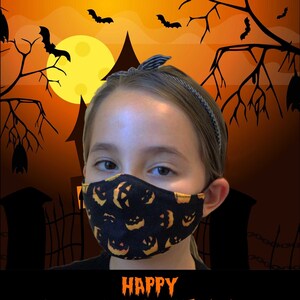 Halloween Face Mask, Halloween Child Mask, 3 Layer Washable Pumpkin Face Mask for Kids, Trick or Treat Kids Face Mask