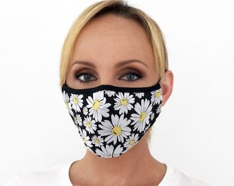 Premium Face Mask For Women Daisy Floral - Daisy Flower Face Mask - Filter Pocket - Triple Layer - Washable