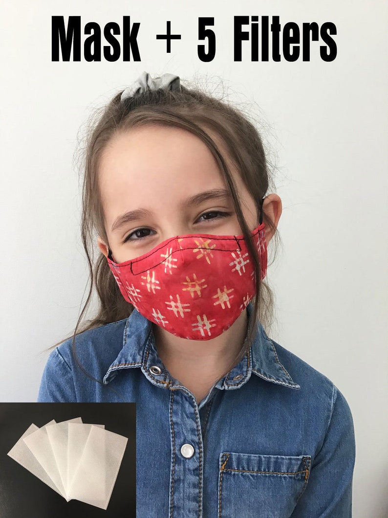 Red Face Mask Kids With Hashtags, Red Face Mask With Filter Pocket