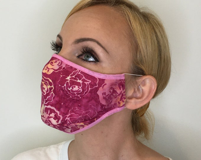 Premium Face Mask For Women Pink Roses | Filter Pocket | Triple Layer | Polypropylene/Cotton | Washable