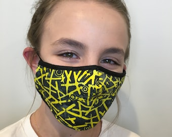 Premium Face Mask For Kids Yellow and Black | Filter Pocket | Triple Layer Polypropylene/Cotton | Washable