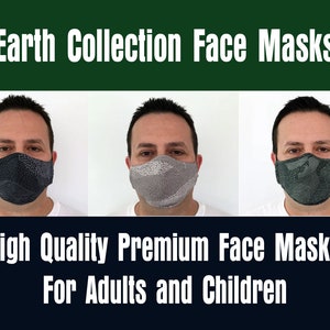 Earth Collection Face Masks for Men, Women, and Children, 3 Layers, Cotton, Polypropylene, Filter Pocket, Nose Wire, Washable