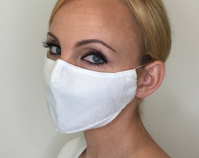 White Face Mask Women, Wedding Face Mask, Face Mask For Wedding, Triple Layer, Filter Pocket, Cotton Polypropylene Mask, Handmade USA