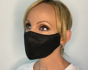 Face Mask For Women Black - Polypropylene Face Mask - Filter Pocket - Triple Layer - Cotton - Washable