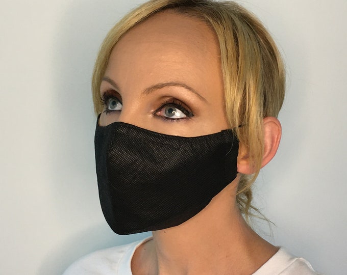 Face Mask For Women Black - Polypropylene Face Mask - Filter Pocket - Triple Layer - Cotton - Washable