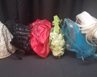 Vintage LOT of 6 Dressy Colorful Caps Hats Headpieces Women's Fancy Caps Headbands, Various Sizes