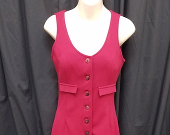 Vintage 1970s Maroon Polyester Sleeveless Jumpsuit One Piece Jumper, Romper, Playset, Lounge Wear