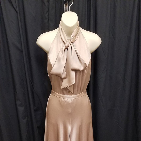 Vintage 1960's Beverly Paige 2 Piece Champagne Silk Sophisticated Elegant Halter Top Suit Pant Set