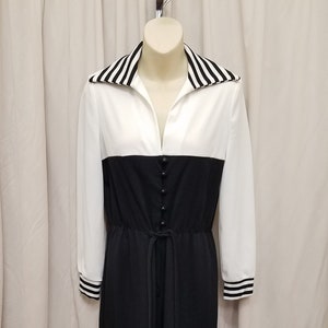 Vintage 1970s JC Penneys Black Polyester Long Sleeve Nautical Look Jumpsuit One Piece Jumper, Romper, Playset. Measurements Below