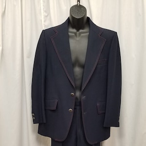 Vintage 1970s Centura Polyester Navy Denim-Look Western 2 Piece Rancher Leisure Disco Suit, Buttons, Excellent. Measurements Below