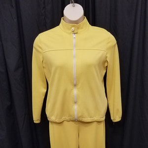 Vintage 1980s-90s Jantzen Sunshine Yellow 2 Piece Sweat Suit Tracksuit Jogging Women's Size L Pants Set Workout Exercise, Lounge wear image 1