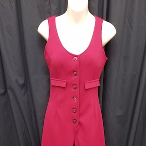Vintage 1970s Maroon Polyester Sleeveless Jumpsuit One Piece Jumper, Romper, Playset, Lounge Wear. Measurements Below