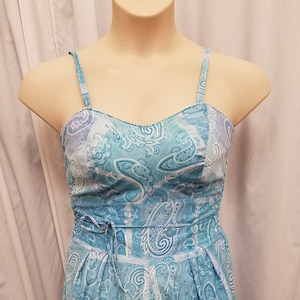 Vintage Cole of California 60&#39;s Playsuit Swimsuit One Piece Blue & White Paisley Print Bathing Suit Beachwear Romper Swim. Measurement Below