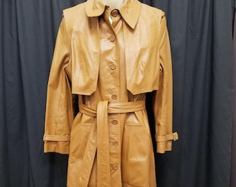 Gorgeous Vintage 70s Brown Long Leather Coat w Removeable Vest, Matching Belt, Stitching Details, Pockets, Hippie, Disco. Measurements Below