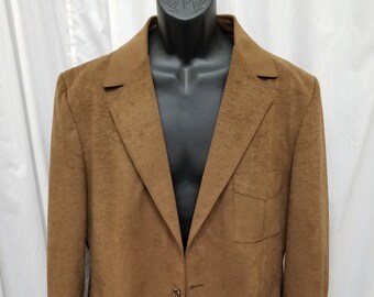 Vintage 1990s Brown Grais Angel Suede Luxury Polyester 44L Vented Satin Lined Sports Coat Blazer Jacket