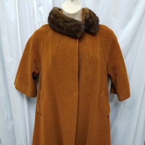 Vtg 1950&#39;s Lilli Ann Paris San Francisco Designer Rich Rust Colored Wool Mohair Long Jacket Coat & MINK Shawl Collar. Measurements Below